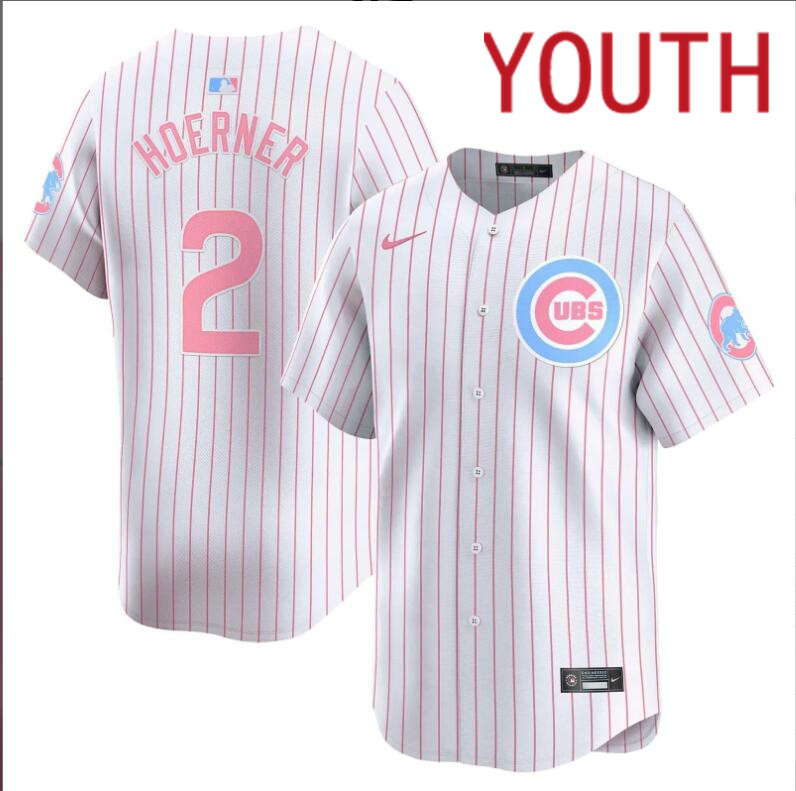 Youth Chicago Cubs #2 Hoerner white with red strips 2024 Nike MLB jersey->youth nfl jersey->Youth Jersey